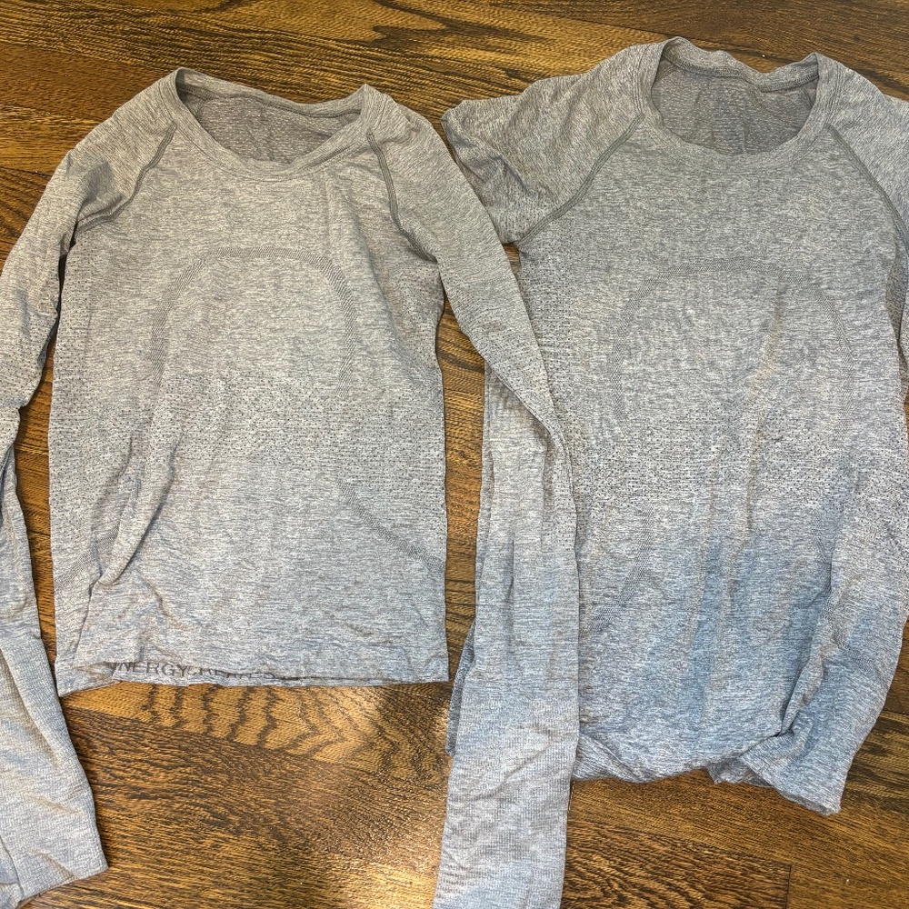 Pack of 2 swiftly tech 2.0 lululemon shirts--sz 2&4, slate/white color